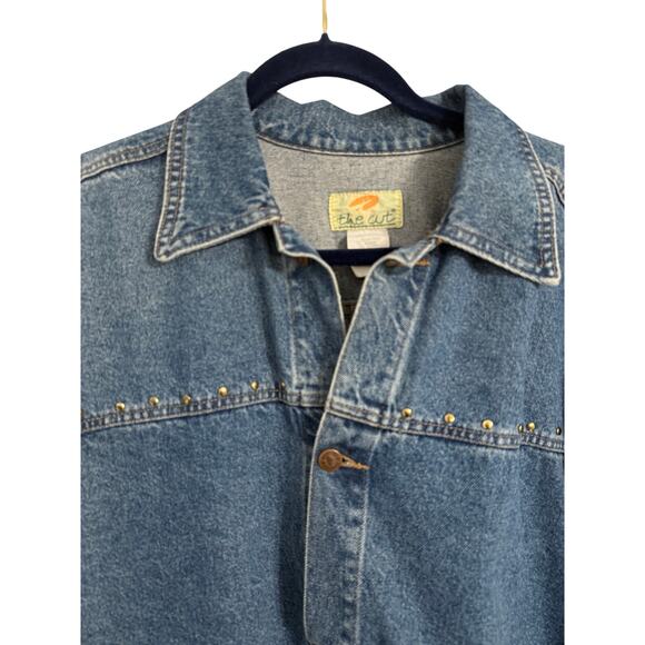 Womens Plus 3X Studded Floral Glitter Distressed Denim Button Trucker Jacket - Picture 3 of 9